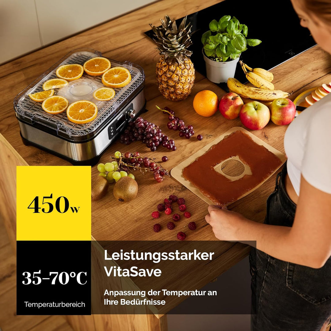 Yoer VitaSave FD01S, Dörrautomat, 450W, 4000 cm2, 24h Timer, LED-Anzeige, Edelstahl INOX, BPA-frei,