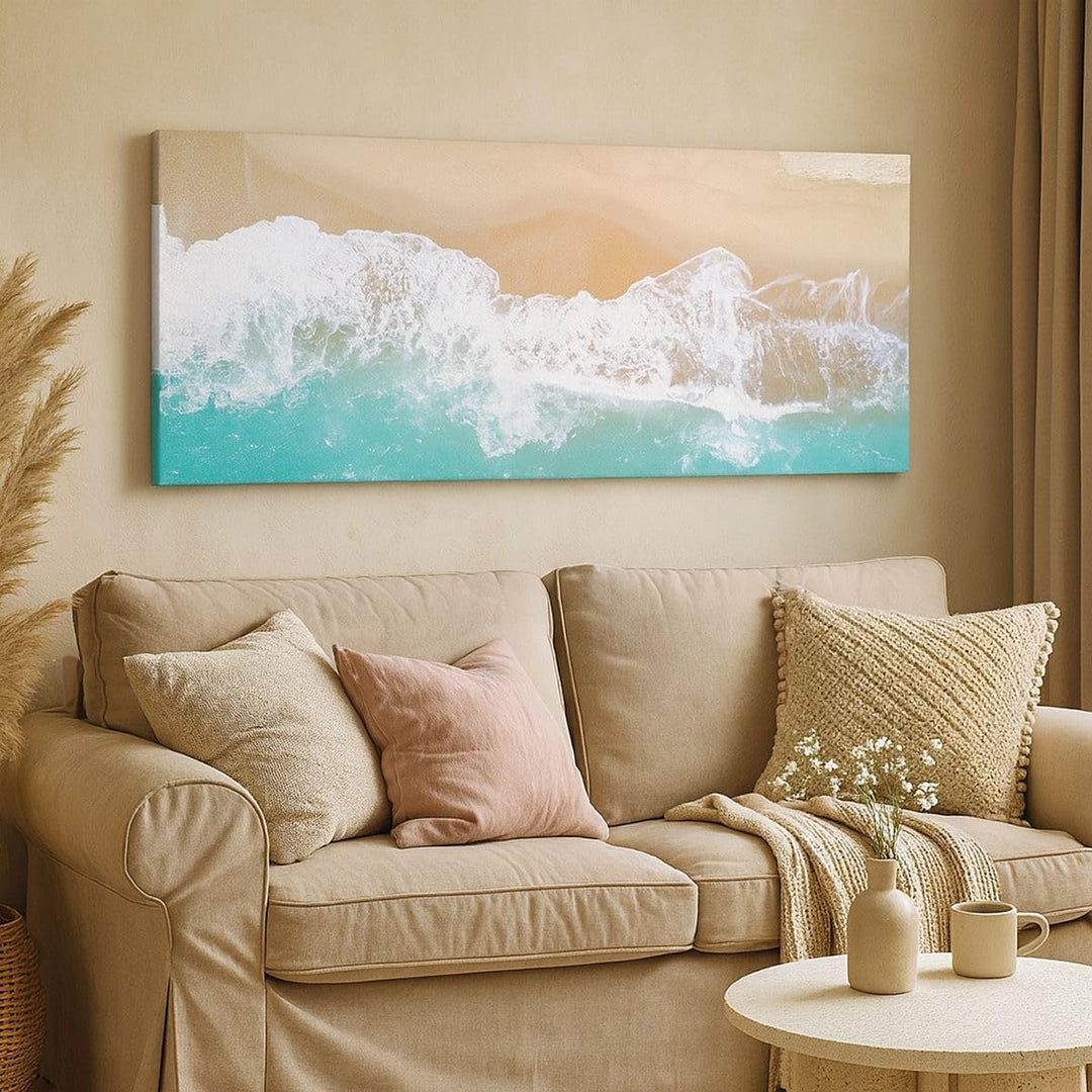 Wandbilder Dekoration Wohnzimmer Meer Welle Sand Panorama Bilder auf Leinwand 120x50cm Leinwandbild