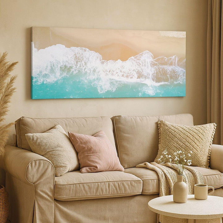 Wandbilder Dekoration Wohnzimmer Meer Welle Sand Panorama Bilder auf Leinwand 120x50cm Leinwandbild