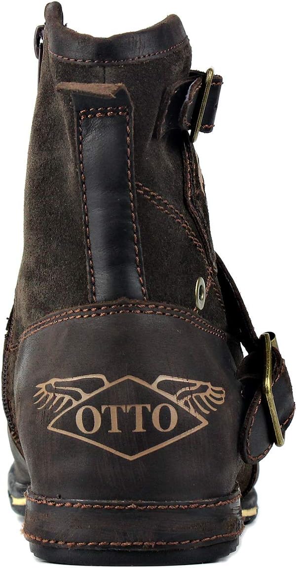 OSSTONE Herren Leder chukkastiefel Worker Biker Boots-Motorrad-Leder-Schuhe für reissverschluss Schn