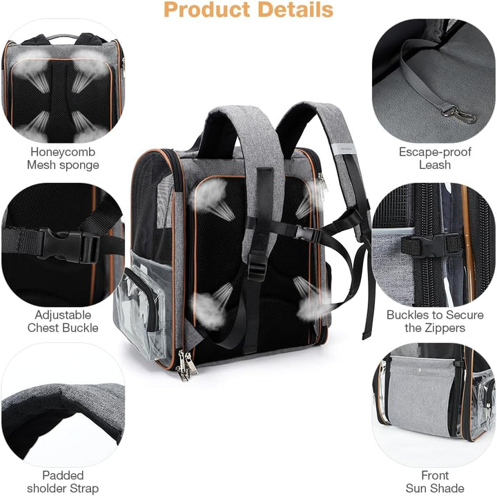 Klarer Haustier-Rucksack Erweiterbarer Katzen-Rucksack Tragetasche Haustier-Rucksack für kleine und