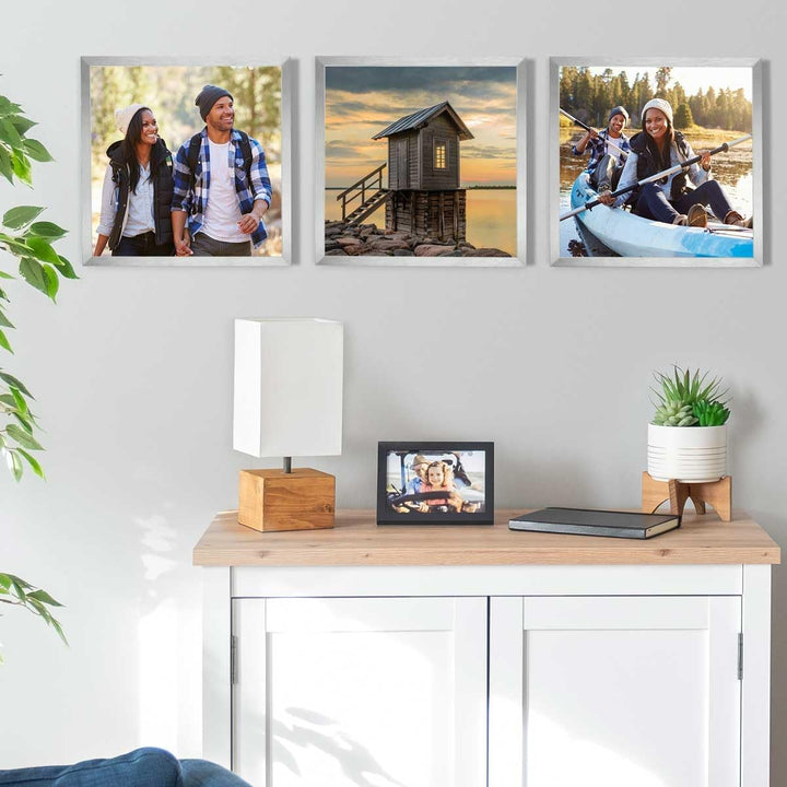 PHOTOLINI Bilderrahmen 30x30 cm Silber MDF-Holz, 3er Set Posterrahmen, bruchsicheres Acrylglas, zum