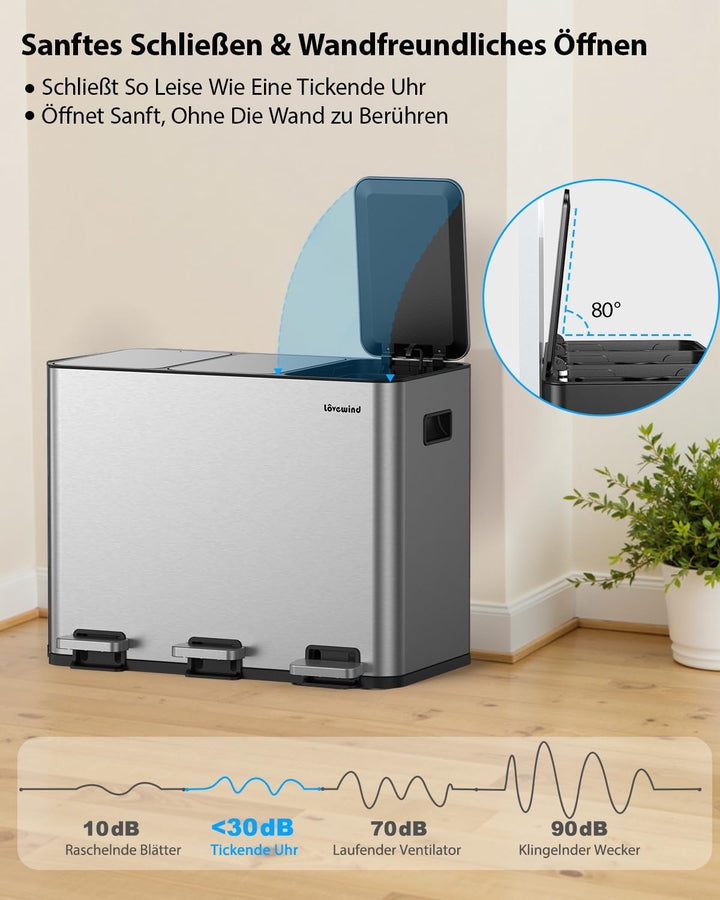 lovewind Mülleimer, 3 x 15 l Recyclingeimer, 3-Fach-Mülleimer für Recycling und Abfall, inklusive ma