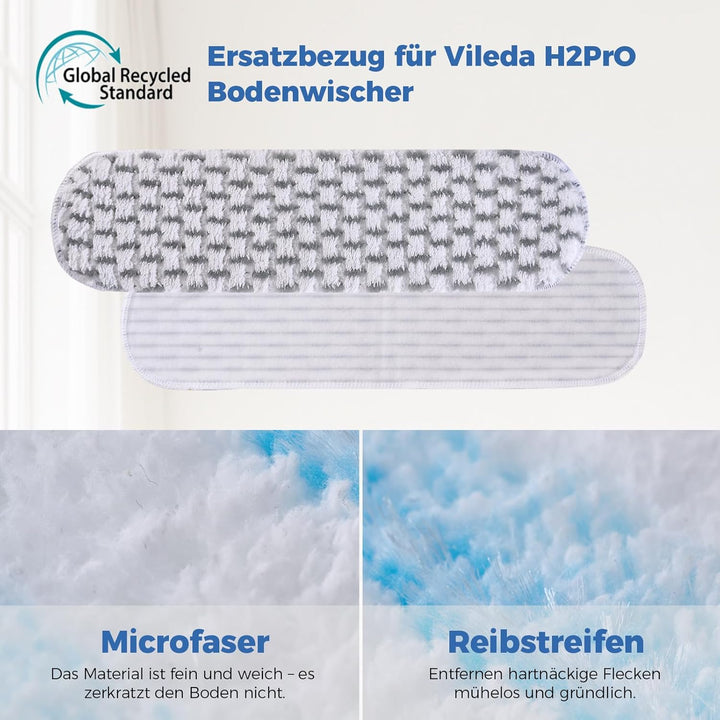Mikrofaser Ersatzbezug für Vileda H2PrO Bodenwischer, Waschbar & Wiederverwendbar, Entfernt hartnäck