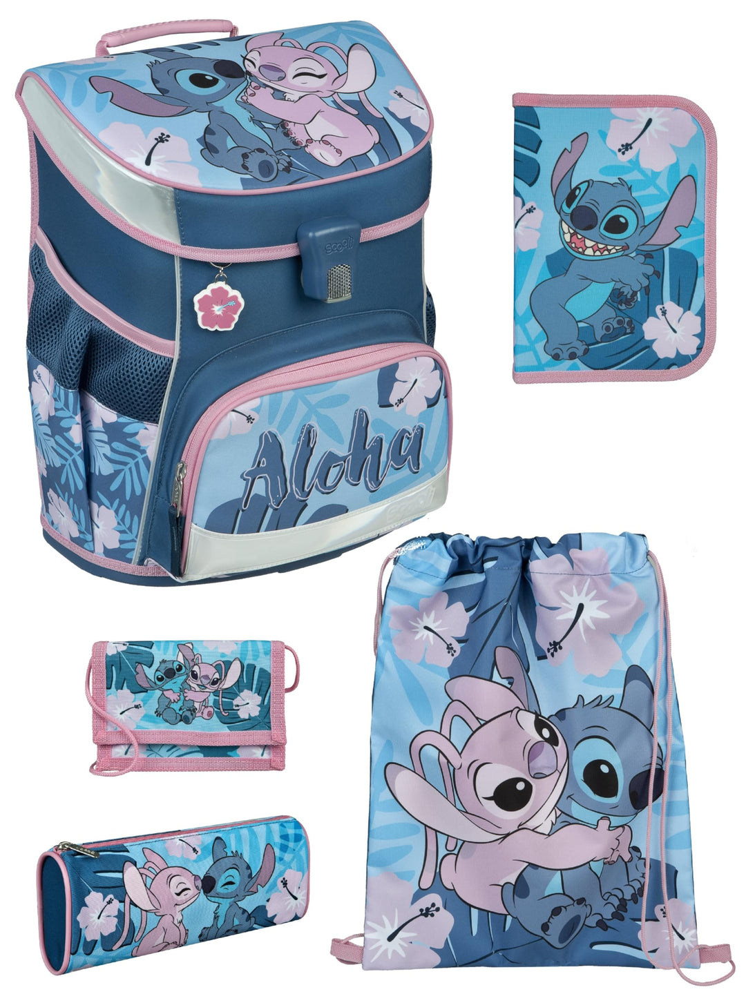 Familando - Scooli Campus Fit Schulranzen Set - 5-teilig mit Federmappe - Disney Stitch - Ergonomisc