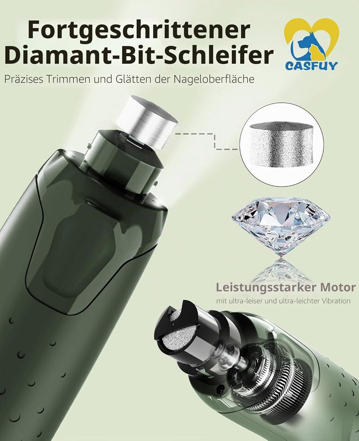 Casfuy Krallenschleifer für Hunde - (45 dB) 6-Gang-Haustier-Krallenschleifer mit 2 LED-Lichtern für