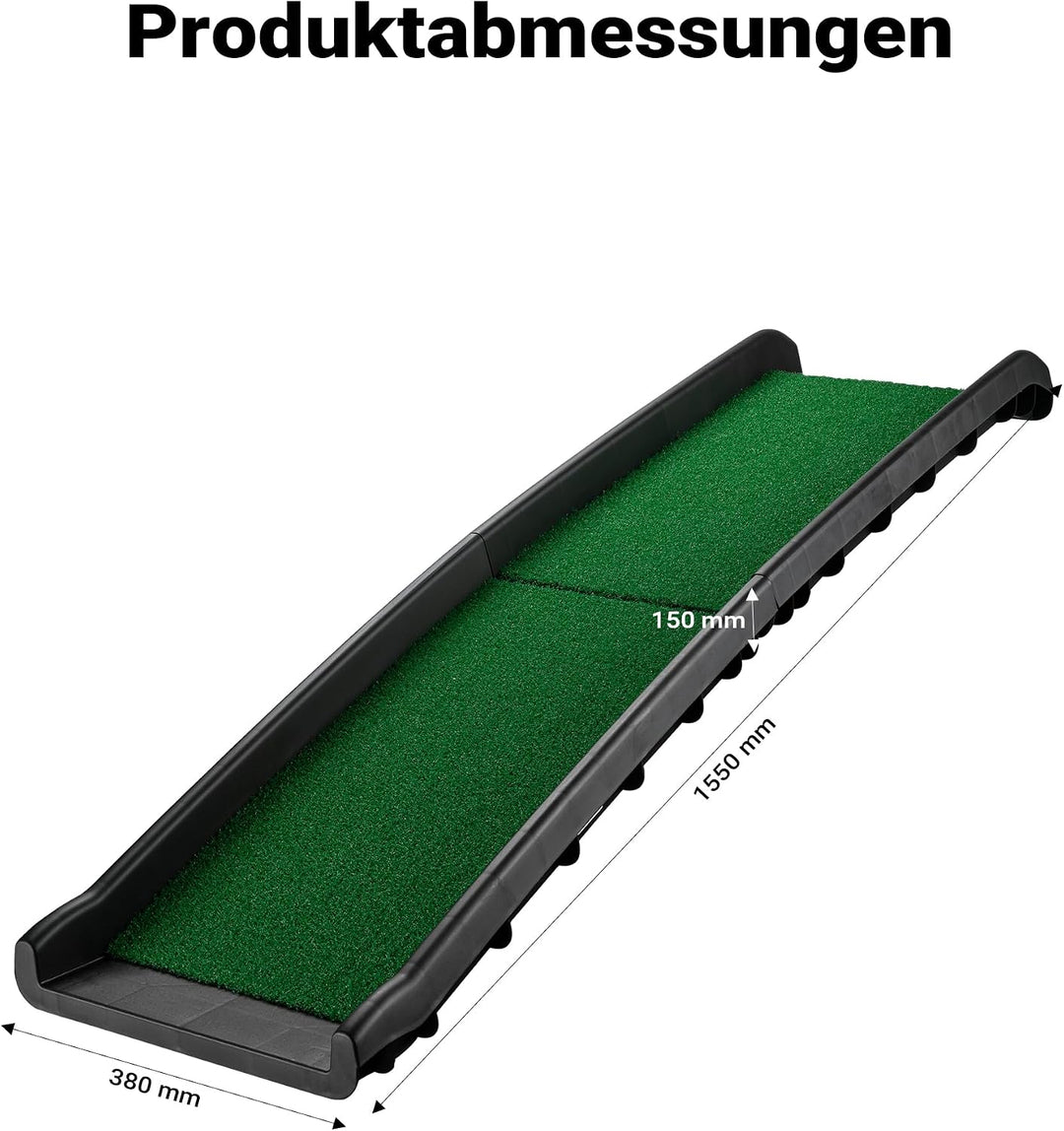 Wiltec Hunderampe 155 x 40 cm 90 kg faltbar Kunstrasen Anti-Rutsch, rutschfeste Autorampe für Hunde,