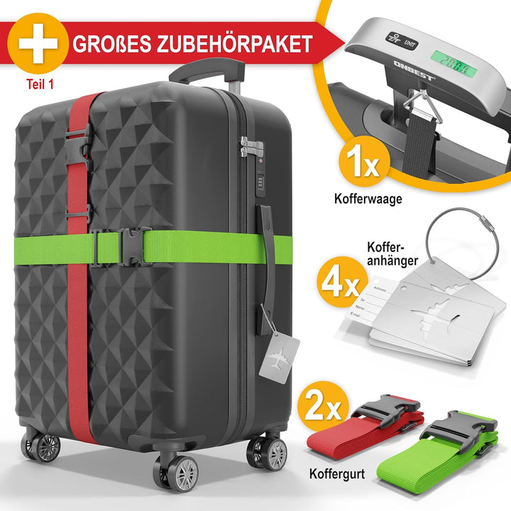 Onbest Premium Kofferset 4-TLG. – Hartschalenkoffer mit TSA-Lock, USB-Anschluss – 1x Kofferwaage, 2X