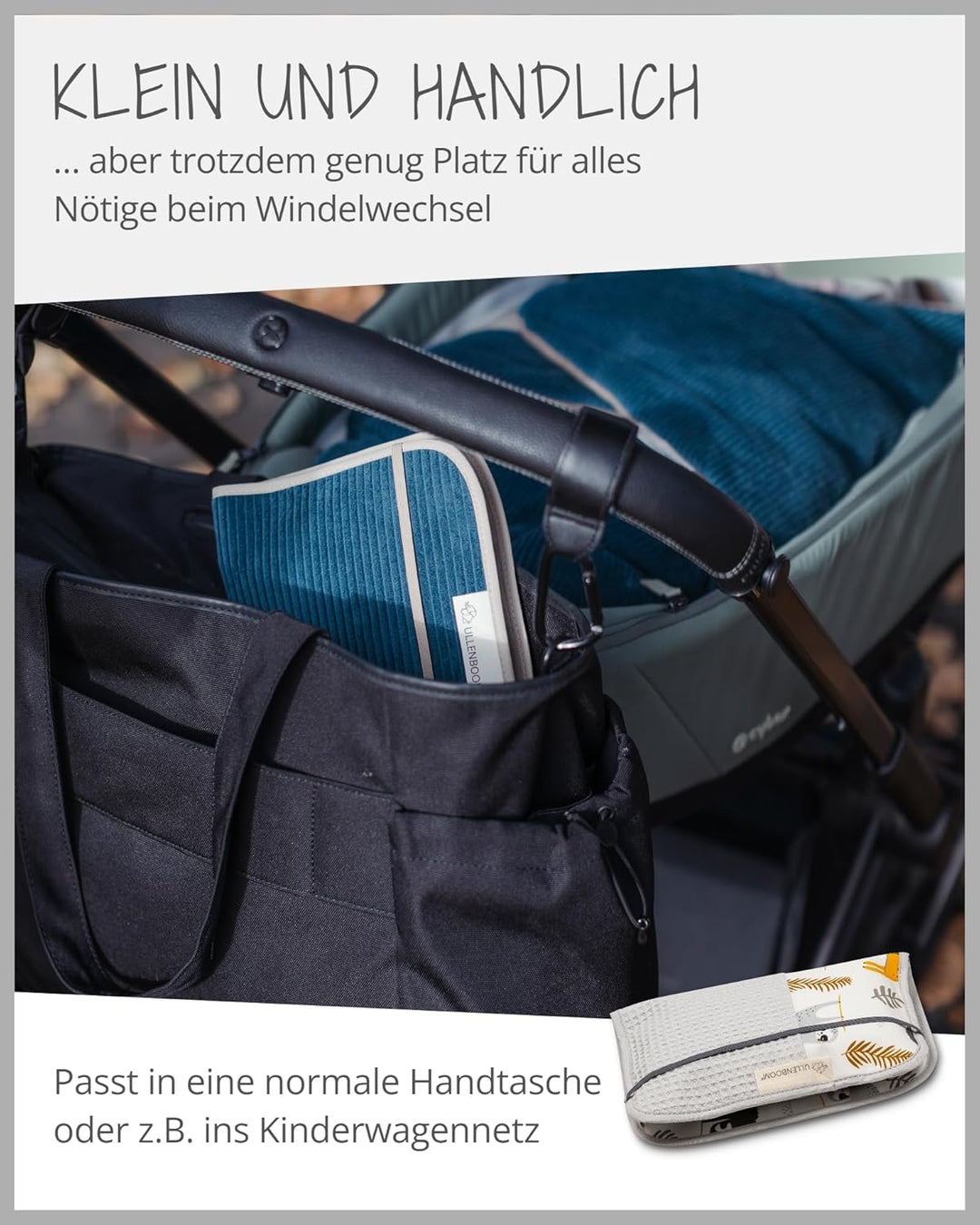 ULLENBOOM Windeltasche für unterwegs, Grau Faultiere, Made in EU - Wickeltasche für bis zu 3 Windeln