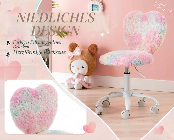 chairus Kinder Schreibtischstuhl aus Kunstfell Höhenverstellbarer Drehstuhl ohne Armlehnen Studienst