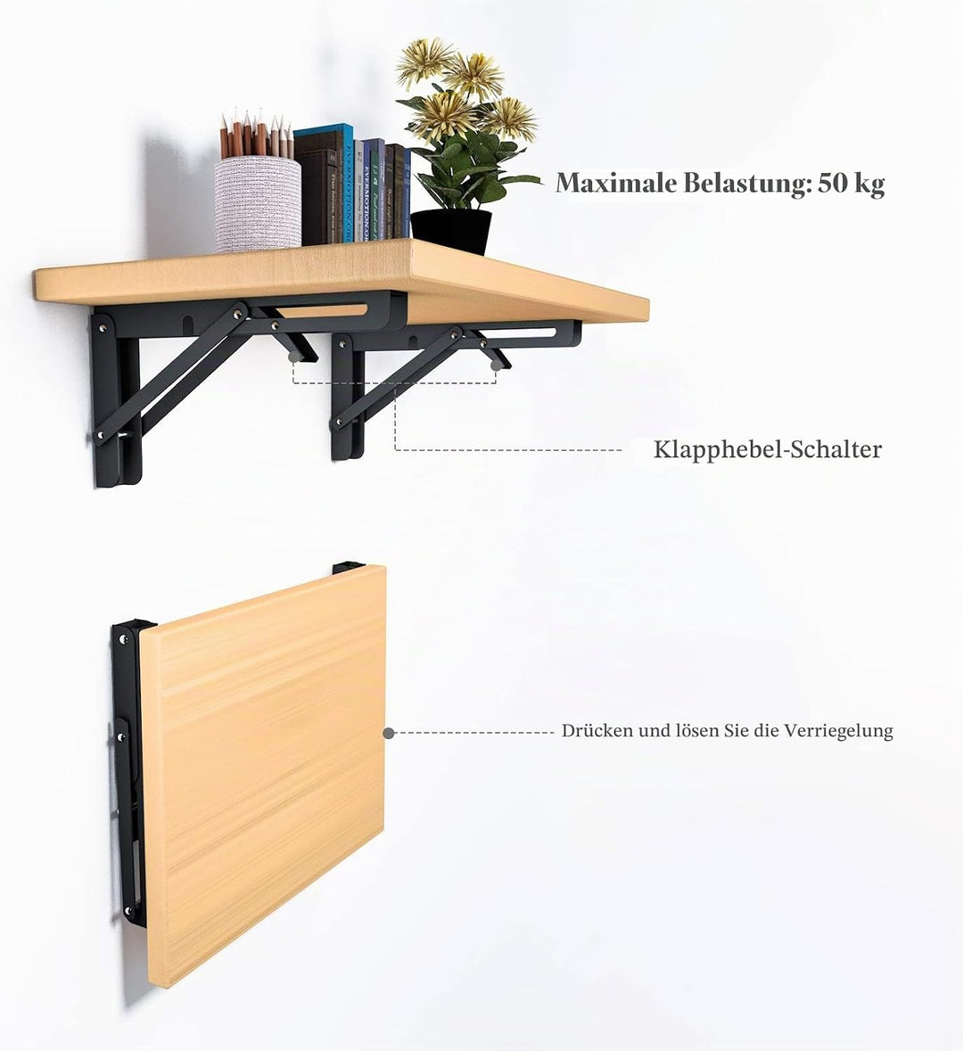 Beinhome 2ST Klappkonsole Schwerlast 400mm Regalträger Klappbar Schwarze Klappregal Halterungen Tisc