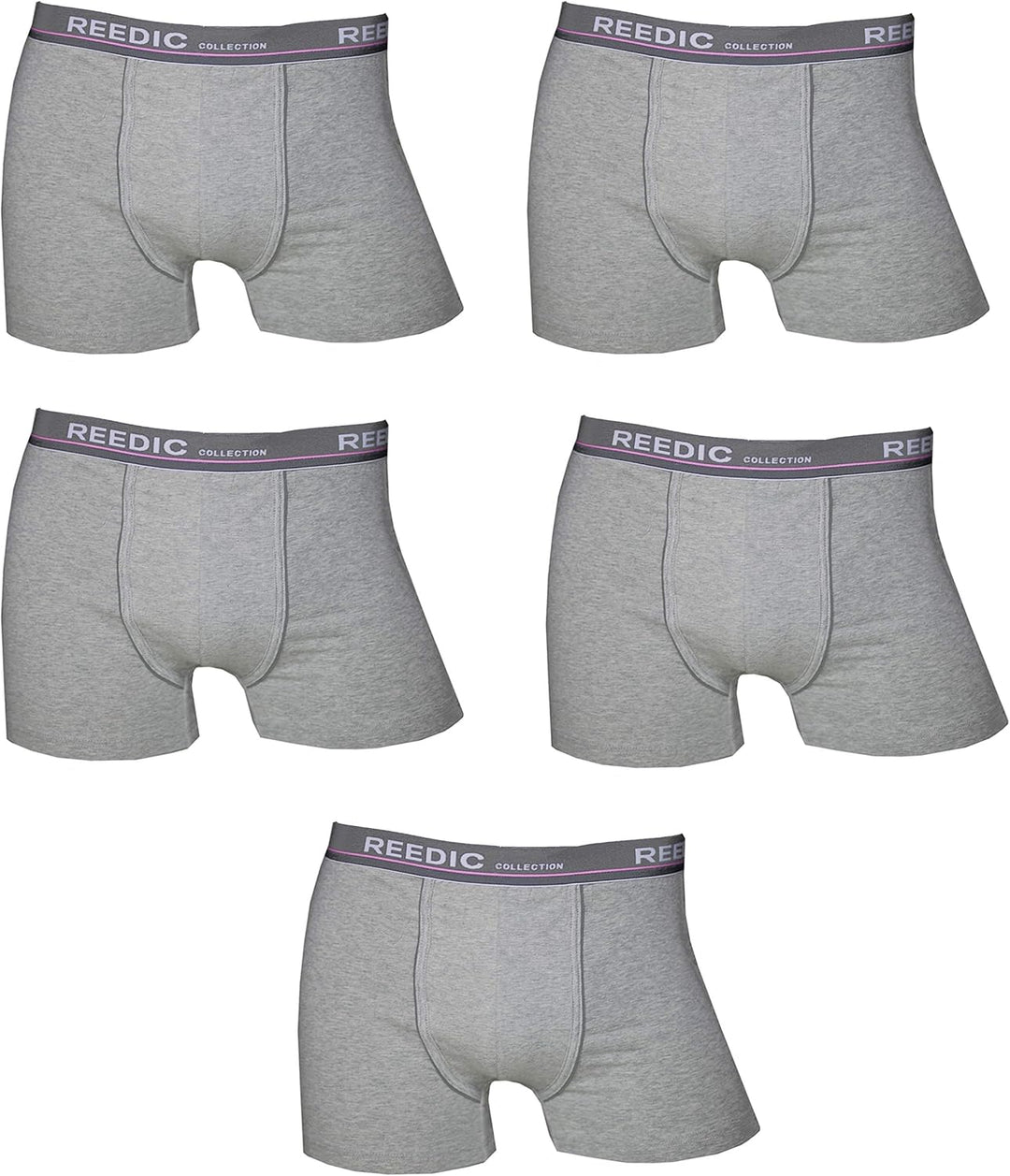 Reedic Herren Boxershorts Baumwolle 5er Pack, Grösse Medium (M), Farbe je 5X grau