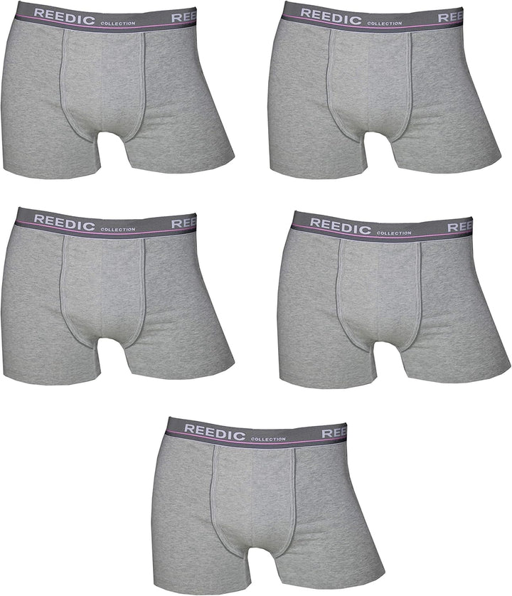 Reedic Herren Boxershorts Baumwolle 5er Pack, Grösse Medium (M), Farbe je 5X grau