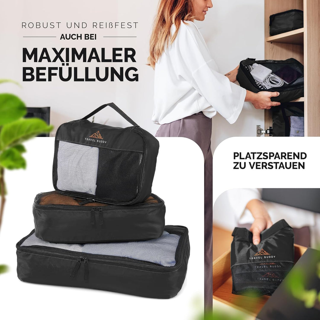 TRAVEL BUDDY® Koffer Organizer Set - 100% Recycling Material - Ultra leicht & waschbar - 6 Packtasch