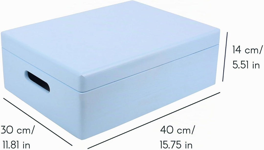 Creative Deco XL Blau Grosse Holzkiste mit Deckel | 40 x 30 x 14 cm (+/- 1 cm) | Erinnerungsbox Baby