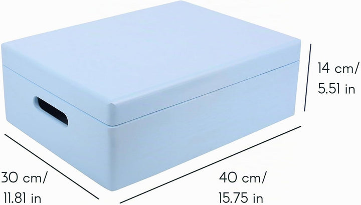 Creative Deco XL Blau Grosse Holzkiste mit Deckel | 40 x 30 x 14 cm (+/- 1 cm) | Erinnerungsbox Baby