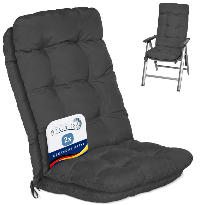 Beautissu 2er Set Hochlehner Auflagen 120x50x8cm - Sitzpolster Set für Gartenstühle Outdoor Stuhlkis