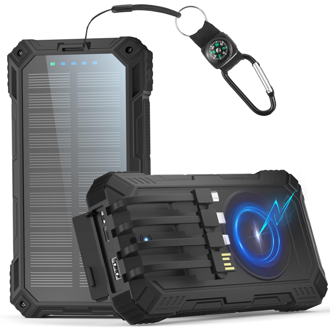 Solar Powerbank 56800mAh, 30W Solarladegeräte PD 3.0A USB C Schnellladen mit 4 Kabeln, 3 Port (2 USB