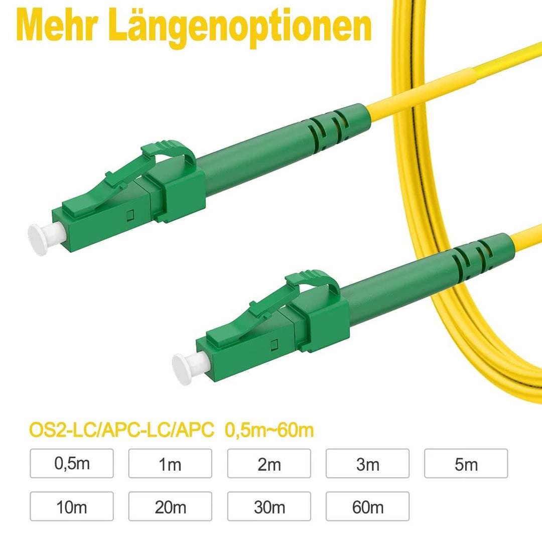 RamboCables LC/APC auf LC/APC 20m, LWL Simplex Patchkabel 9/125µm, Singlemode Glasfaserkabel für FTT