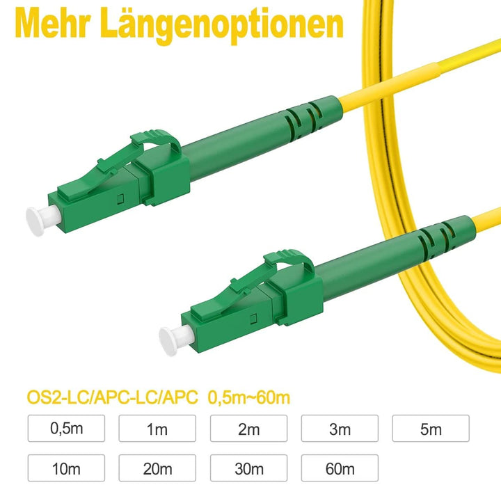 RamboCables LC/APC auf LC/APC 20m, LWL Simplex Patchkabel 9/125µm, Singlemode Glasfaserkabel für FTT