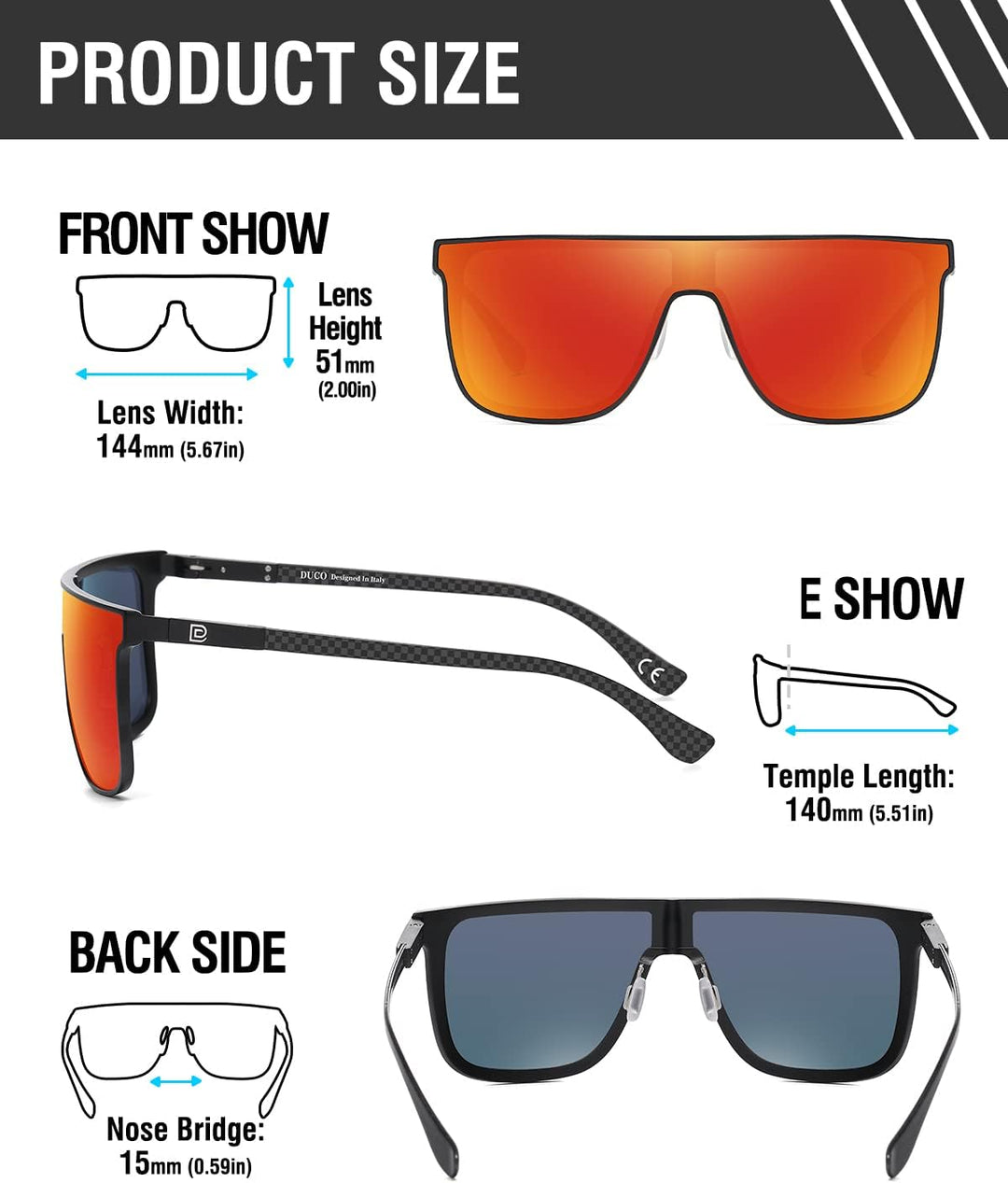 DUCO Herren Sonnenbrille Polarisierte Quadrat Sonnenbrille für Herren Carbon Fiber Tempel Sonnenbril