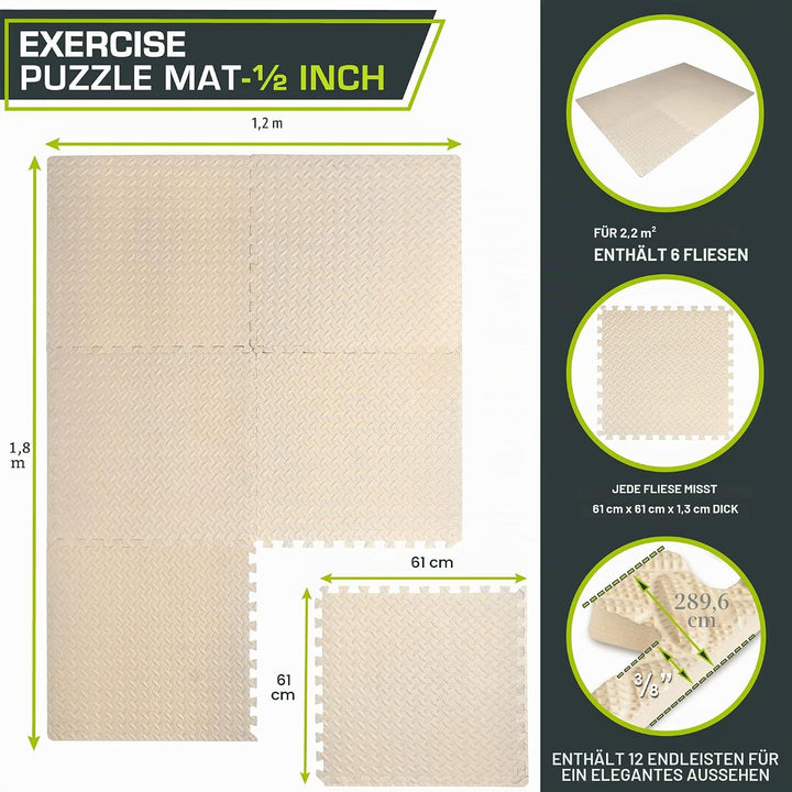ProsourceFit Puzzle Exercise Mat ½ in, Eva Interlocking Foam Floor Tiles for Home Gym, Mat for Home