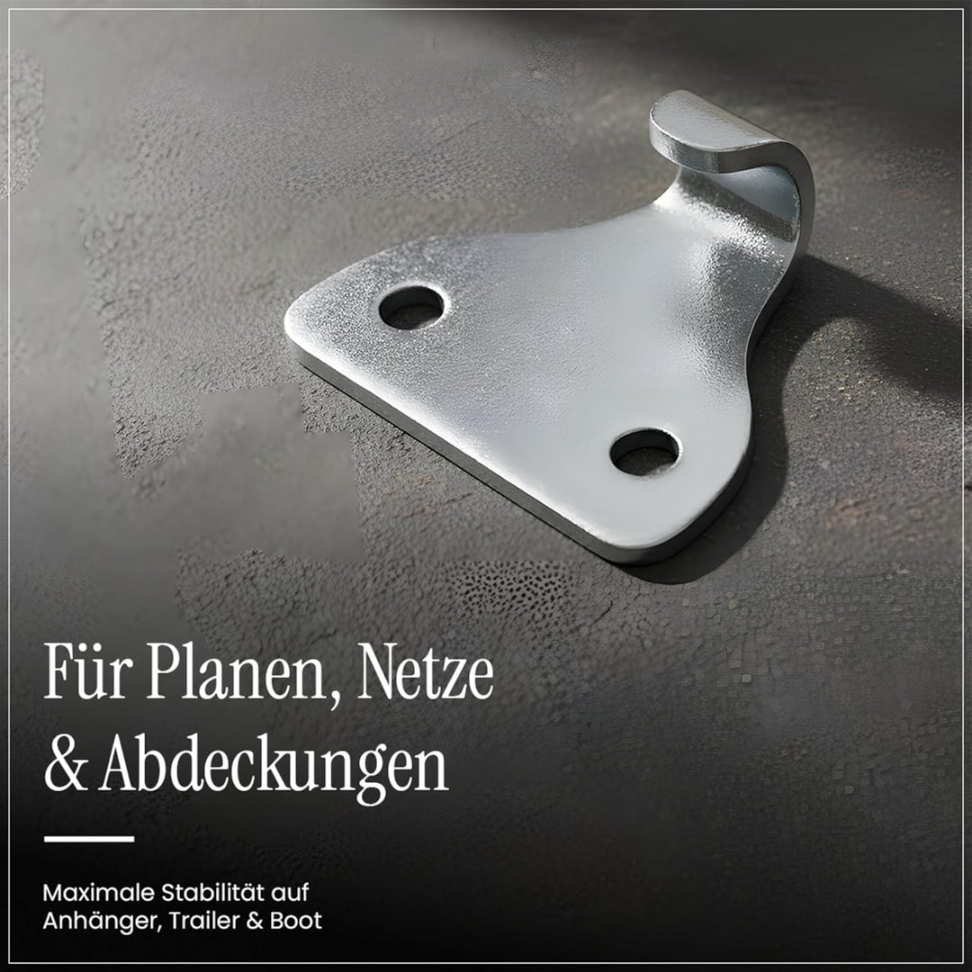 EnB 2-Loch Abspannhaken 33x27 mm – 20 Stück verzinkte Planenhaken Made in Germany – rostfrei &amp; extre