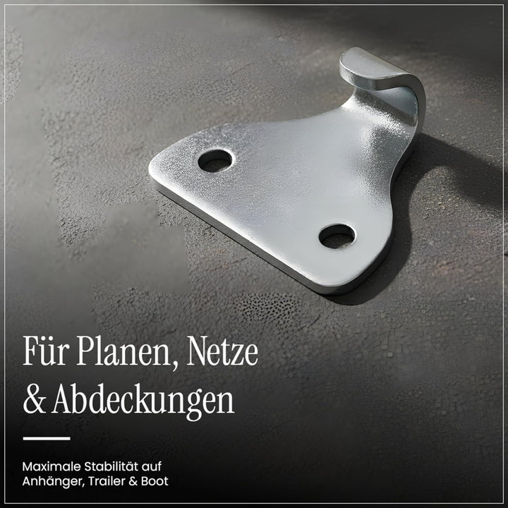 EnB 2-Loch Abspannhaken 33x27 mm – 20 Stück verzinkte Planenhaken Made in Germany – rostfrei &amp; extre