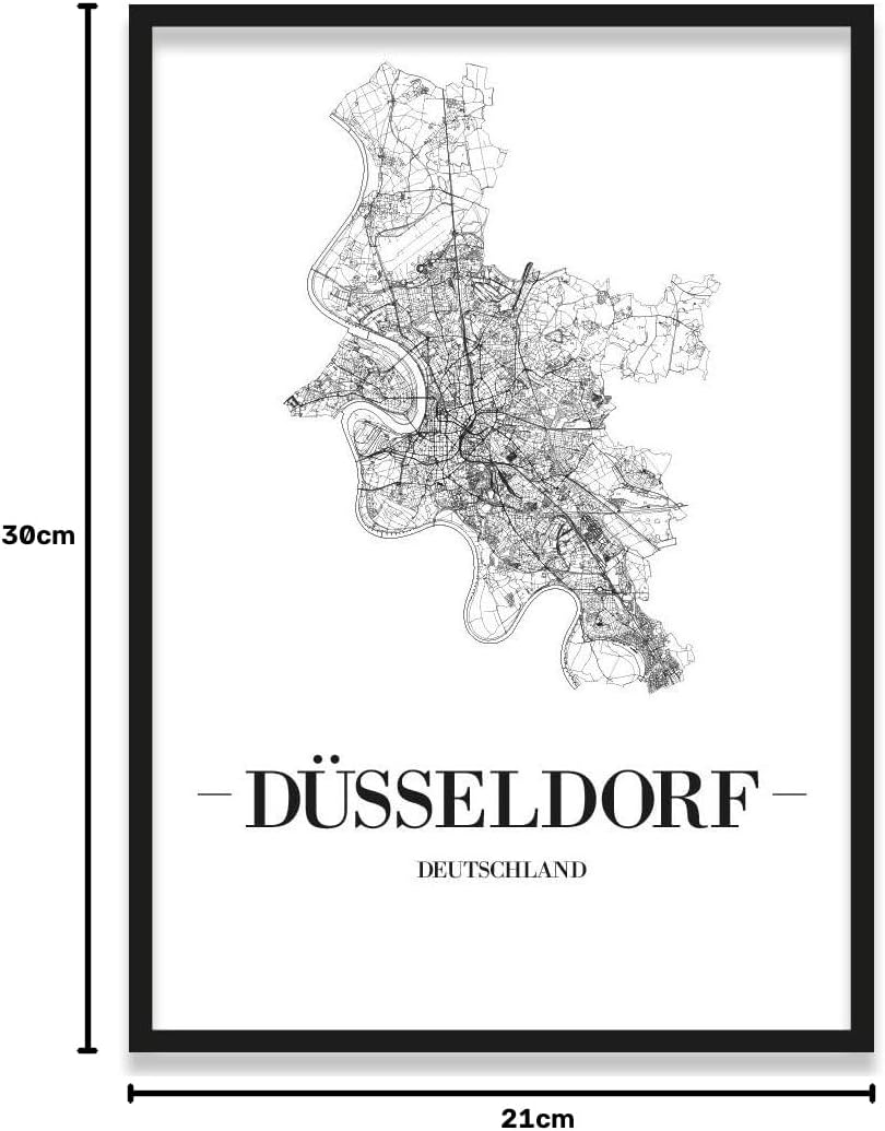 JUNIWORDS Stadtposter, Düsseldorf, Wähle eine Grösse, 21 x 30 cm, Poster mit Rahmen, Schrift A, Weis