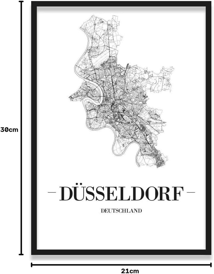 JUNIWORDS Stadtposter, Düsseldorf, Wähle eine Grösse, 21 x 30 cm, Poster mit Rahmen, Schrift A, Weis