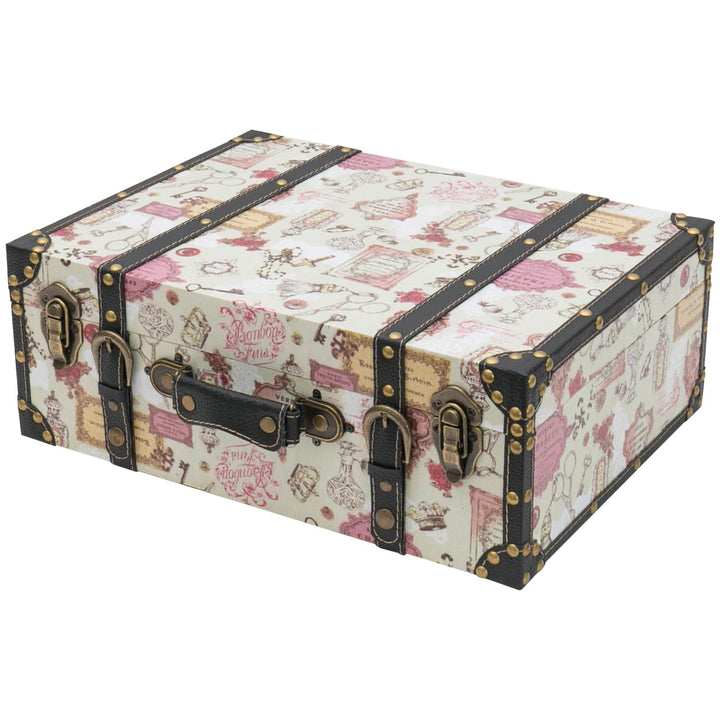 HMF Vintage Deko Koffer aus Holz, Aufbewahrungsbox mit Deckel und Ledergriff, stilvolle Aufbewahrung