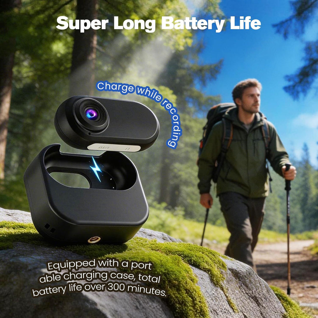 1080P Mini Körperkamera mit Akku-Case & 128GB – Daumengrosse Action Cam für Hände-frei Aufnahme, Fah