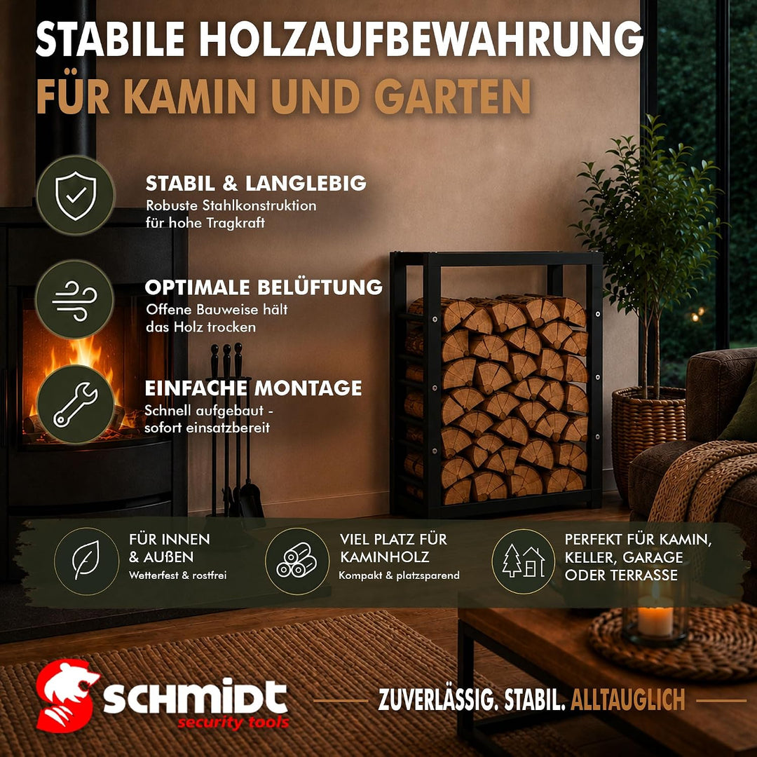 SCHMIDT security tools Kaminholzregal 60x25x80cm Stahl Schwarz Brennholzregal Holzstapelhilfe Holzun