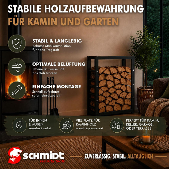 SCHMIDT security tools Kaminholzregal 60x25x80cm Stahl Schwarz Brennholzregal Holzstapelhilfe Holzun