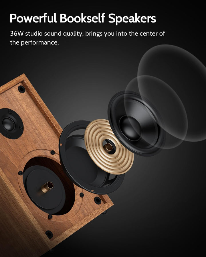 1 BY ONE HiFi Bluetooth Plattenspieler mit USB-Anschluss MM System 33/45 U/min Auto-Stopp und Phono-
