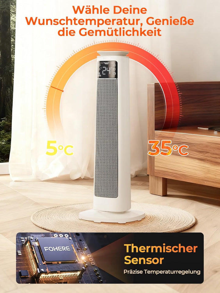 Heizlüfter Energiesparend, 2000W PTC Keramik Heizlüfter leise, ECO-Modus für geringen Stromverbrauch