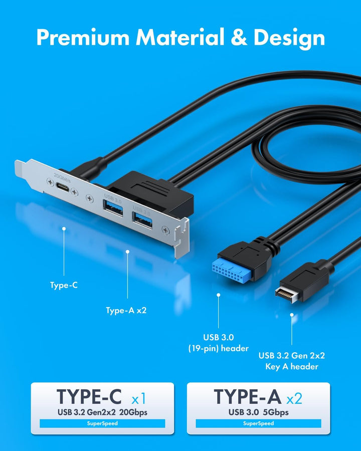 GRAUGEAR 20Gbit/s USB Port Typ-C & 2x Typ-A I USB HUB in PCI Slot [Extra HUB] Mainboard USB Verlänge