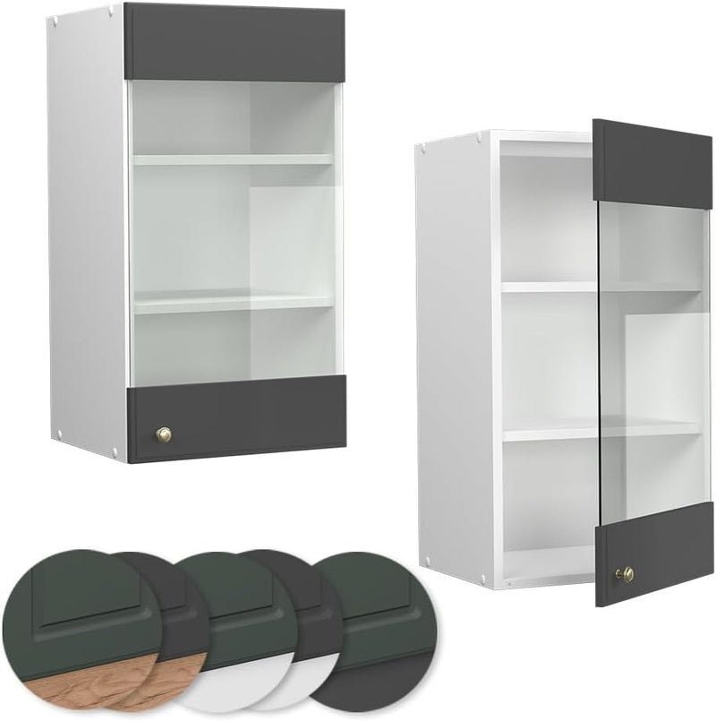 Vicco Küchenschrank Glas Fame-Line, Anthrazit-Gold/Weiss, 40 cm Anthrazit-gold Hängeglasschrank 40 c