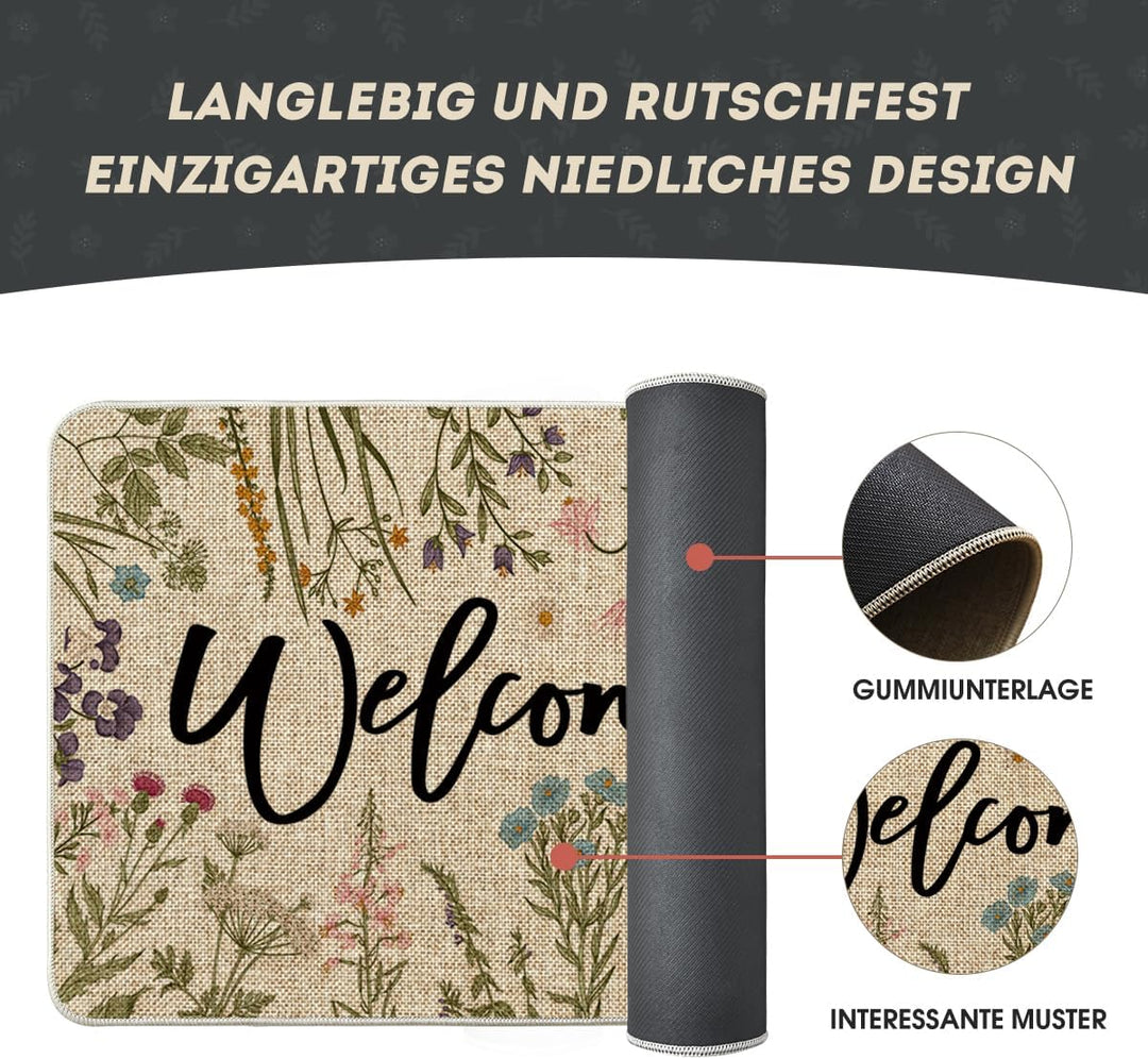 Artoid Mode Welcome Antike Kräuter Wilde Blumen Frühling Fussmatte, Hause Dekoration Küche Teppich B