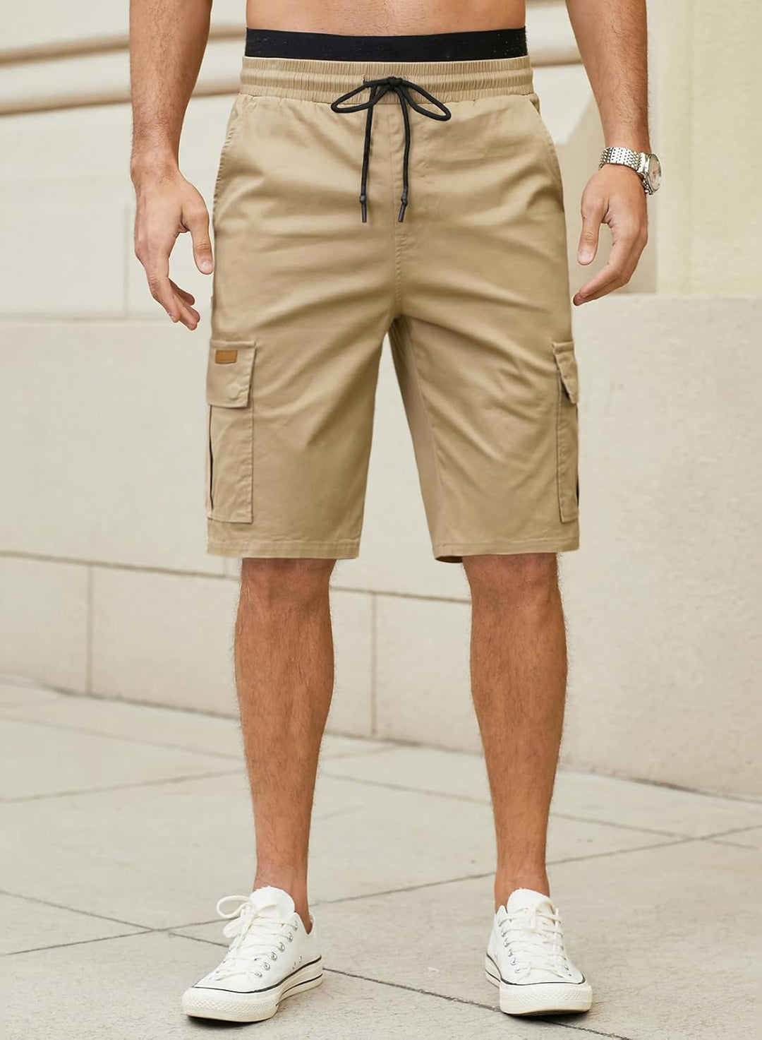 JMIERR Kurze Hosen Herren Baumwolle Cargo Shorts Herren Sommer Freizeithose mit Taschen S D Khaki, S
