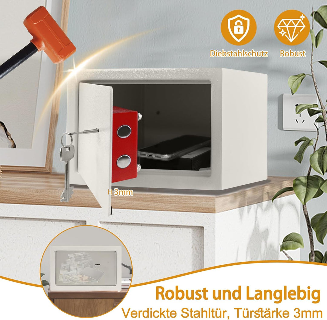 YUENFONG 31x20x20cm Safe Tresor Möbeltresor mit Doppelbartschloss, Wandsafe Schlüsseltresor inkl. 2
