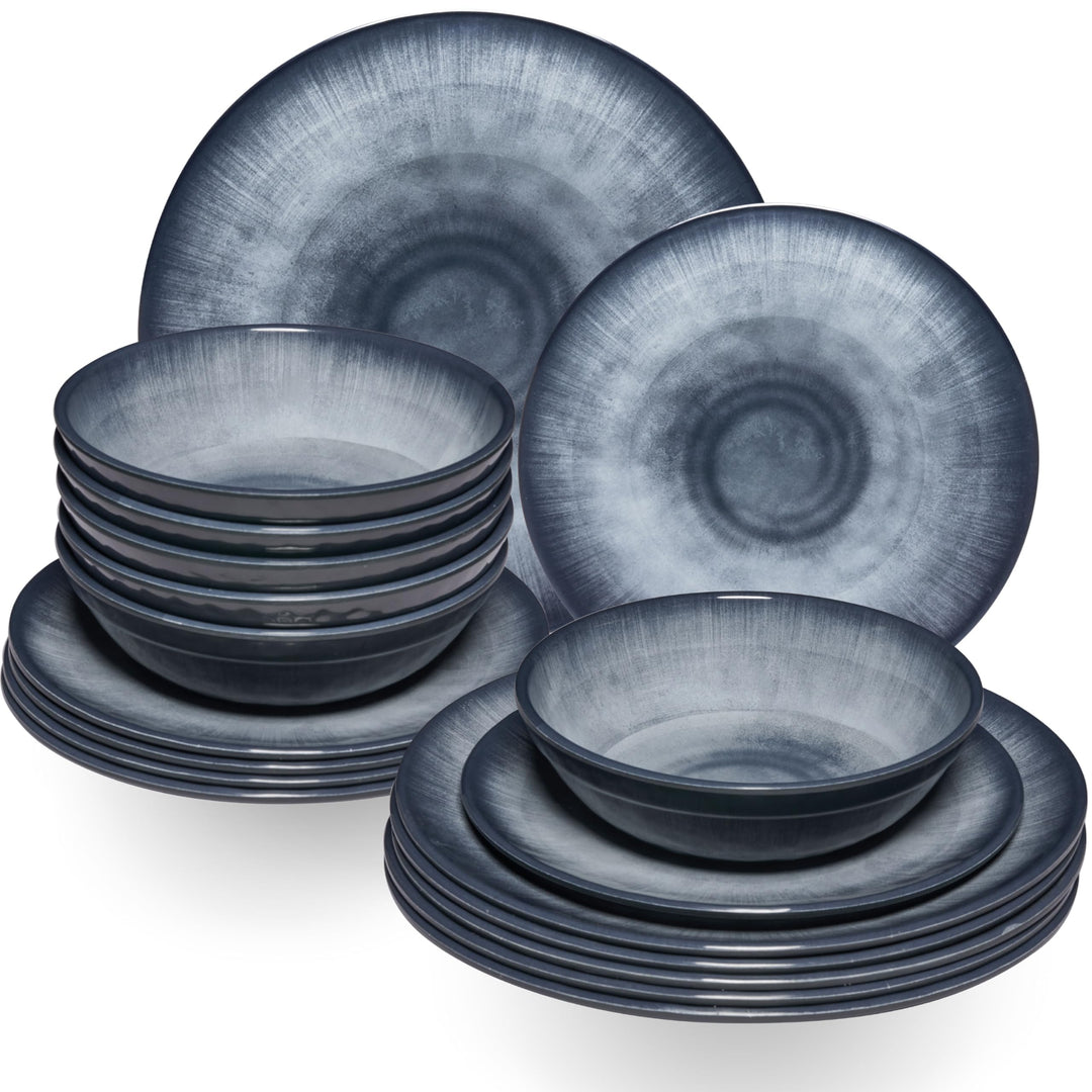 Melamin Geschirr Set Jesolo Grau für 6 Personen Steingutoptik Spülmaschinengeeignet Essgeschirr Camp