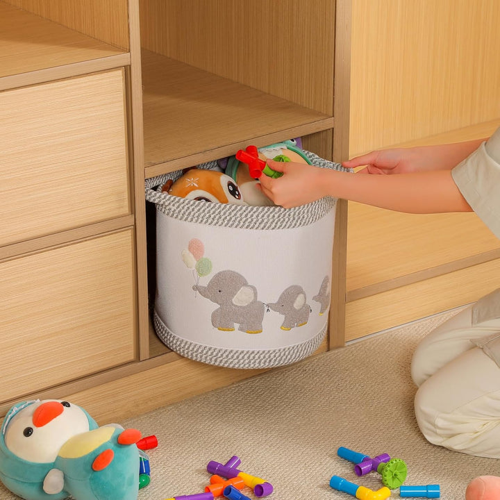 Baby Spielzeugkorb Wäschekorb Decke Körbe Niedlicher Elefant Kinderzimmer Aufbewahrungskorb, gewebte