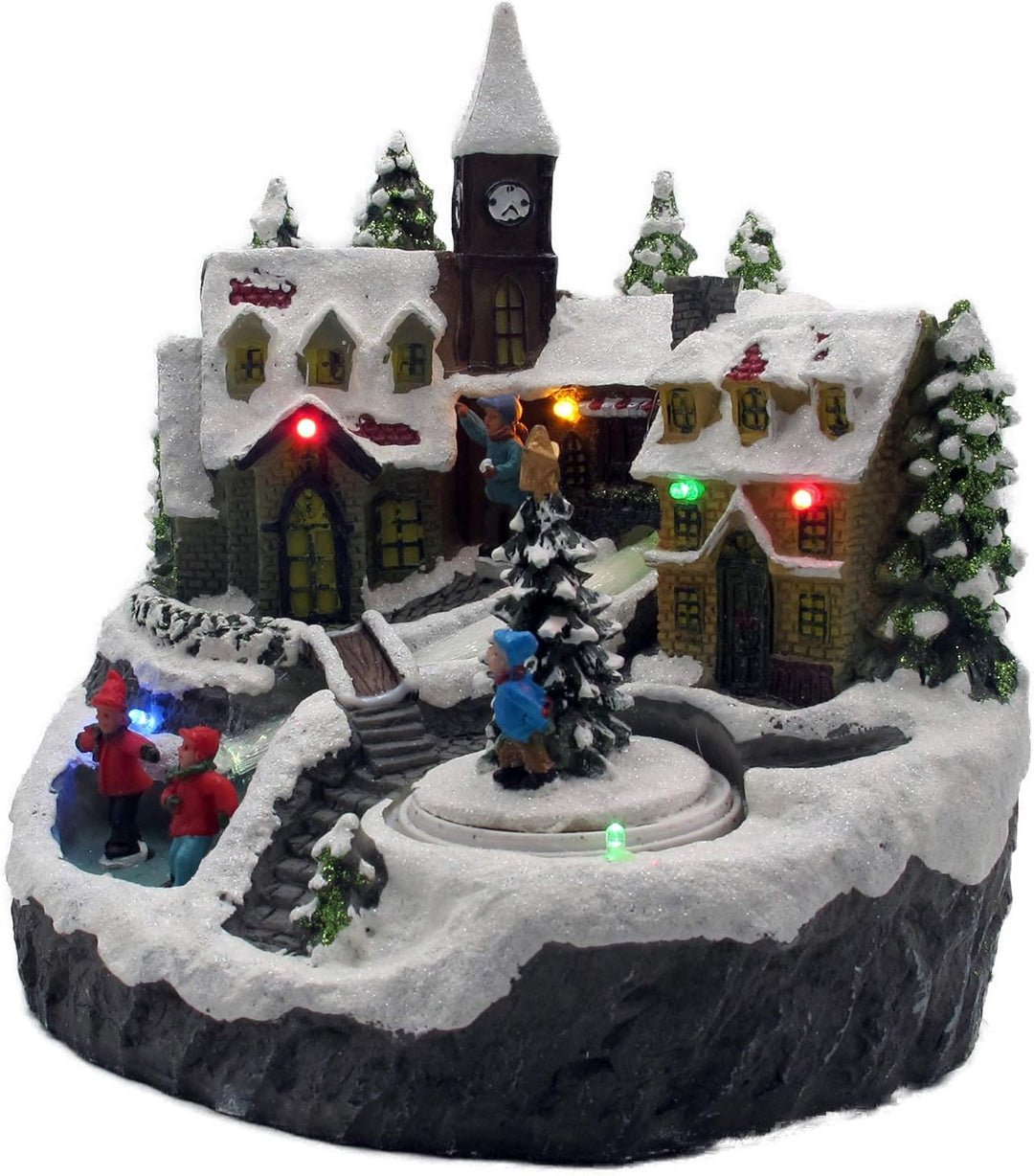 LED Winterdorf mit drehendem Element, Weihnachtsdeko mit bunter Beleuchtung, detailgetreu gefertigt,