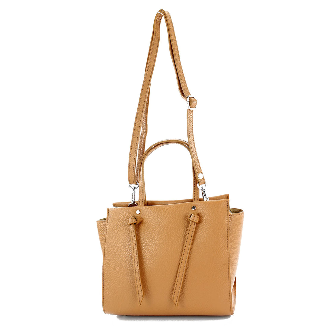 modamoda de - T219 - ital. Damen Henkeltasche Klein aus Leder Camel, Camel