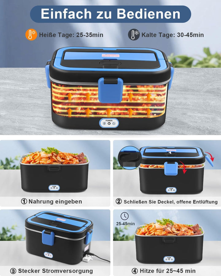 AUTOPkio Elektrische Lunchbox 1,8L 80W, Grosser Beheizbare Speisenwärmer für Auto LKW Büro 12V/24V/2