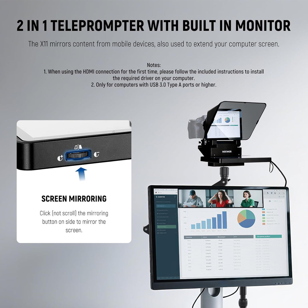 NEEWER 2 in 1 Teleprompter 11 Zoll mit Monitor für Windows MacOS, Tragbare Prompter für Kamera Webca