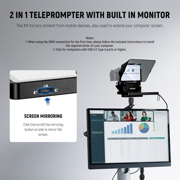 NEEWER 2 in 1 Teleprompter 11 Zoll mit Monitor für Windows MacOS, Tragbare Prompter für Kamera Webca