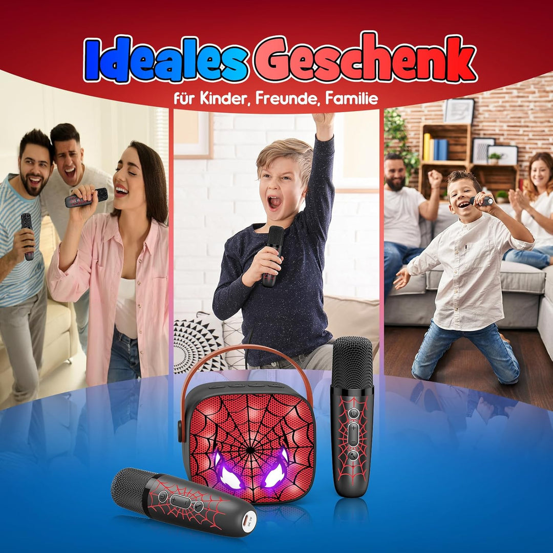 Braxel Karaoke Anlage Set mit 2 Bluetooth Mikrofonen Kinder, Spider Kinder Weihnachten Geschenk Jung