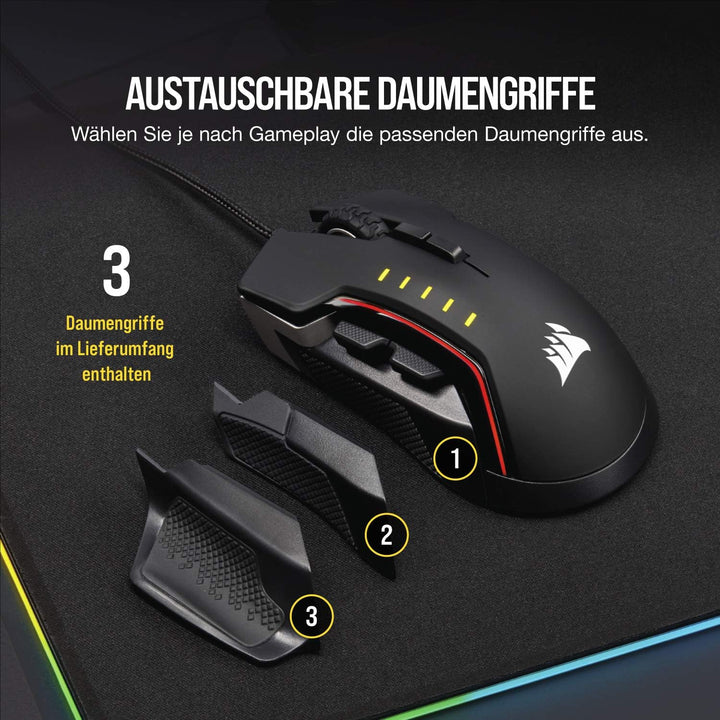 Corsair Glaive PRO RGB Komfortable FPS/MOBA Optisch Gaming Maus (18.000 DPI Optisch Sensor, Austausc